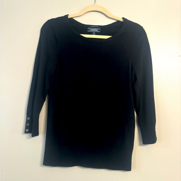 Lands end Womens Black 3/4 sleeve lightweight Cotton knit sweater Small - Picture 1 of 6